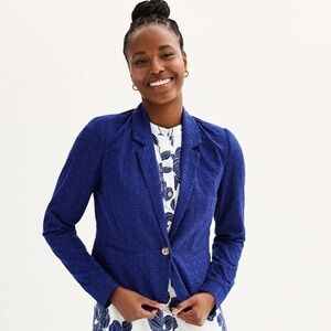 Draper James Eyelet Textured Notch Lapel Cotton Blazer Blue -Size Small